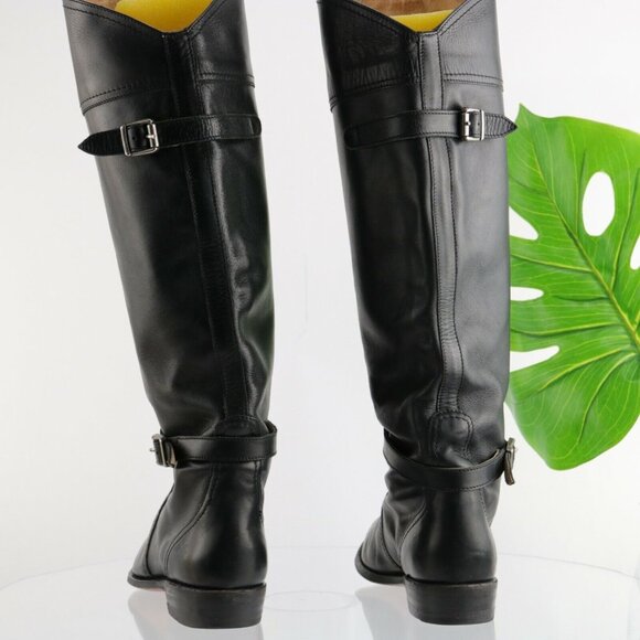 Frye Womens Dorado Riding Boot Size 6 Tall Black Leather Buckle Strap Moto Biker - Picture 6 of 12